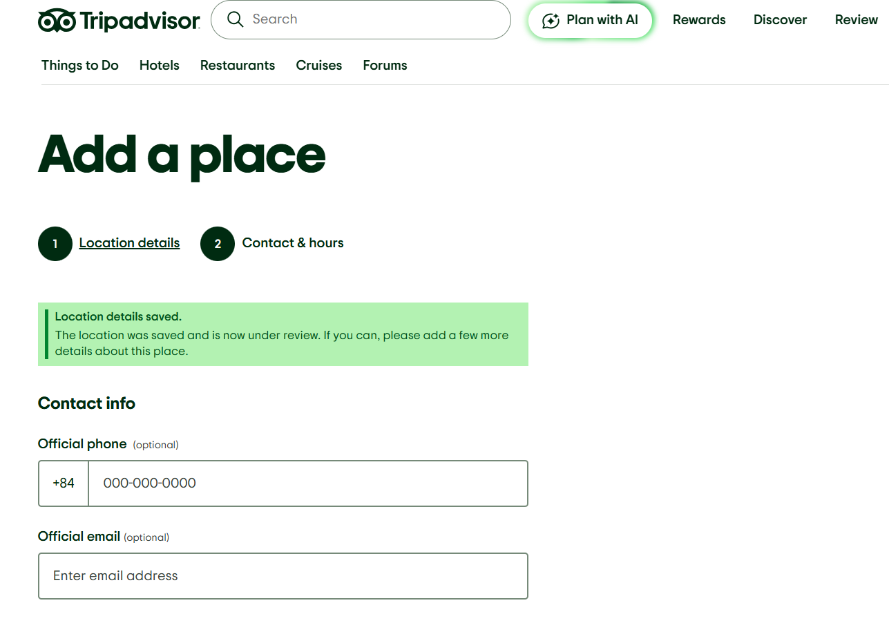 Đăng ký hồ sơ TripAdvisor cho doanh nghiệp 
